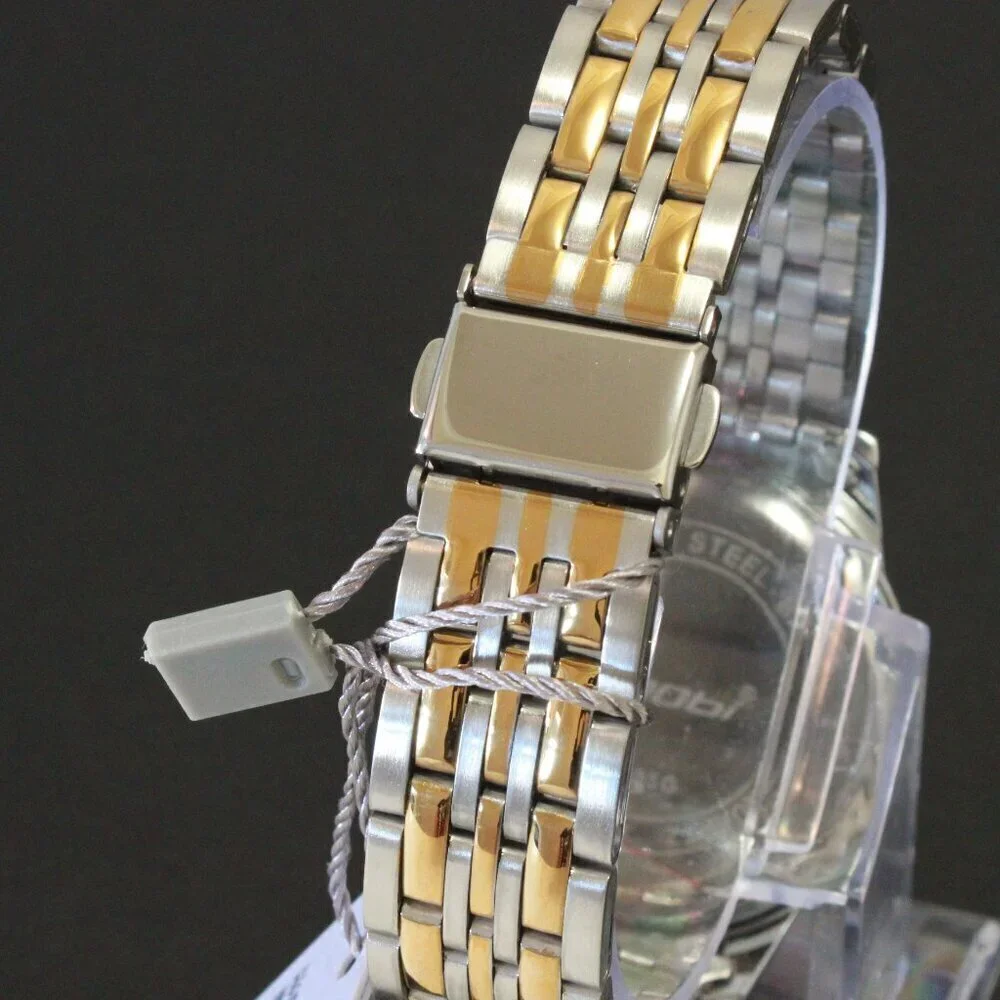 Men's Casual Watch Two Tone Silver Sunburst Dial Gold Hands, Indices 38mm